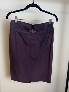 Gucci Plum Suede Pencil Skirt with Gold Buckle
